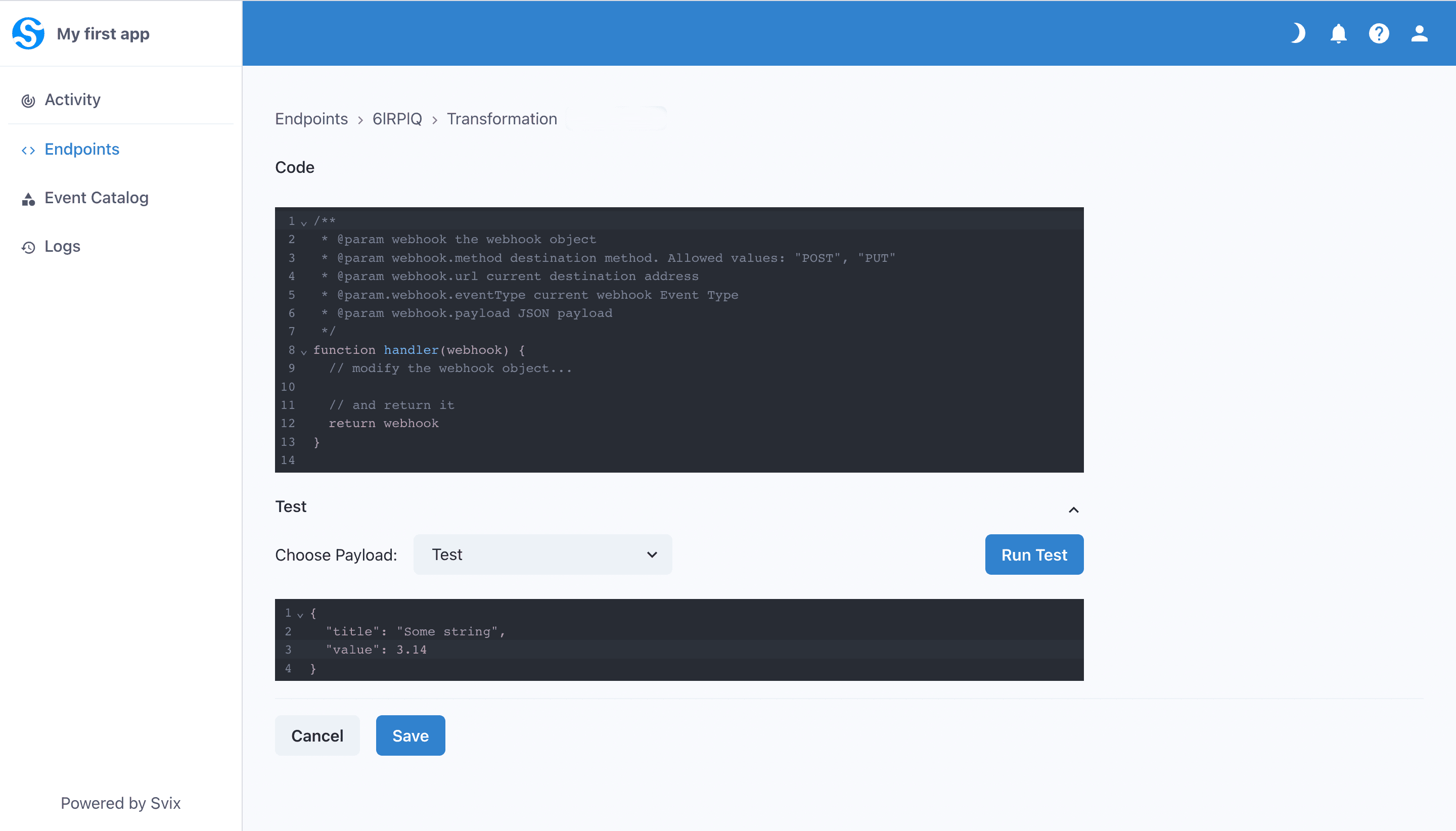 Editing an endpoint's Transformation